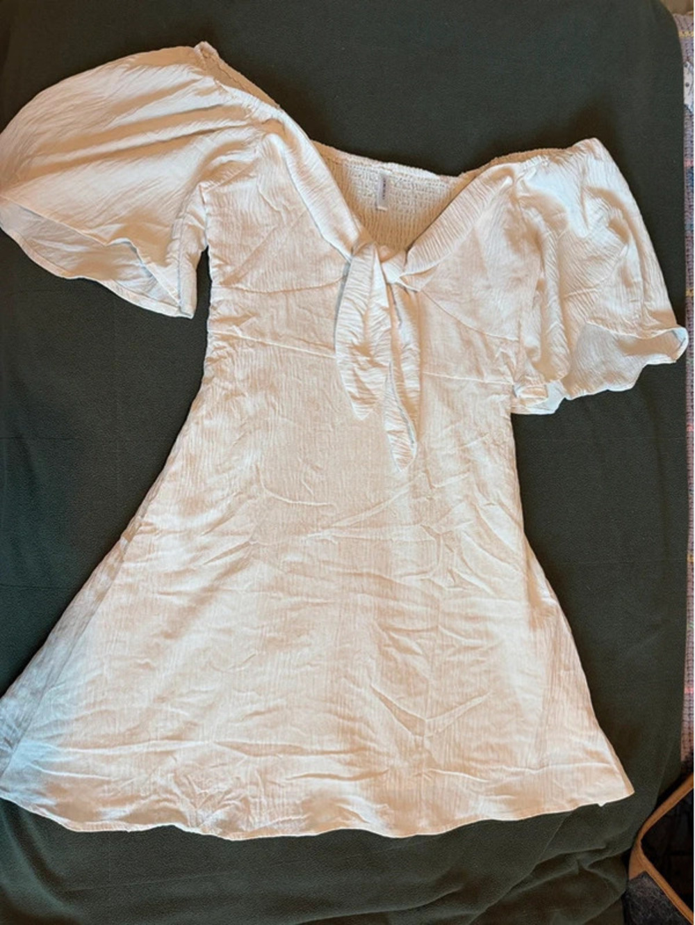 Dokotoo White Smocked Tie Front Mini Dress – Size M